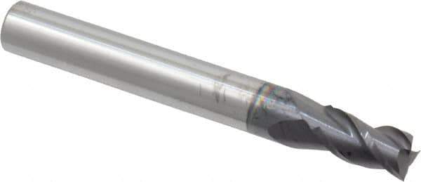 Accupro - 7/32", 3/8" LOC, 1/4" Shank Diam, 2" OAL, 3 Flute, Solid Carbide Square End Mill - Single End, AlTiN Finish, Spiral Flute, 40° Helix, Centercutting, Right Hand Cut, Right Hand Flute - Exact Tool & Supply