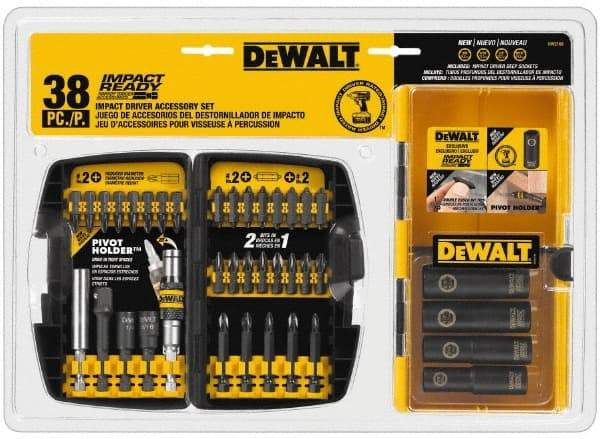 DeWALT - 38 Piece, Impact Ready Accessory Set - 1/4" Hex Shank, 3/8" Sockets Drive - Exact Tool & Supply