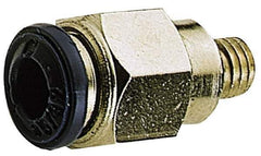 Alpha Technologies - 1/4" Outside Diam, 10-32 UNF, Nickel Plated Brass Push-to-Connect Male Connector - 250 Max psi, Tube to Male UNF Connection, Buna O-Ring - Exact Tool & Supply