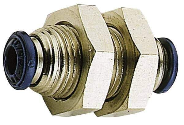 Alpha Technologies - 5/32" Outside Diam, Nickel Plated Brass Push-to-Connect Bulkhead Union - 250 Max psi, Tube to Tube Connection, Buna O-Ring - Exact Tool & Supply