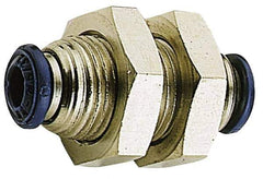 Alpha Technologies - 5/32" Outside Diam, Nickel Plated Brass Push-to-Connect Bulkhead Union - 250 Max psi, Tube to Tube Connection, Buna O-Ring - Exact Tool & Supply