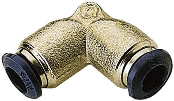 Alpha Technologies - 3/8" Outside Diam, 3/8 Nickel Plated Brass Push-to-Connect Union Elbow - 250 Max psi, Tube to Tube Connection, Buna O-Ring - Exact Tool & Supply