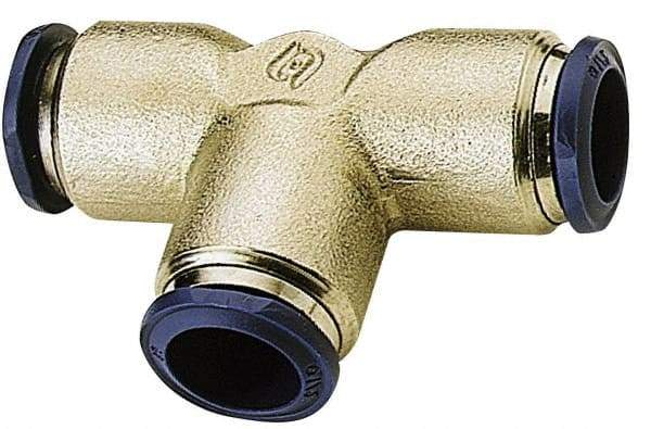 Alpha Technologies - 5/16" Outside Diam, Nickel Plated Brass Push-to-Connect Union Tee - 250 Max psi, Tube to Tube Connection, Buna O-Ring - Exact Tool & Supply
