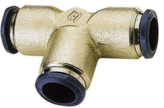 Alpha Technologies - 5/16" Outside Diam, Nickel Plated Brass Push-to-Connect Union Tee - 250 Max psi, Tube to Tube Connection, Buna O-Ring - Exact Tool & Supply