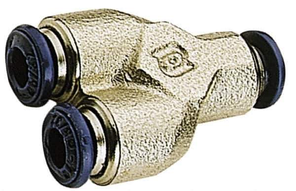 Alpha Technologies - 5/32" Tube OD, Nickel Plated Brass Push-to-Connect Tube Union Y - Tube to Tube Connection, 250 Max psi, Buna O-Ring, 160°F Max Working Temp - Exact Tool & Supply