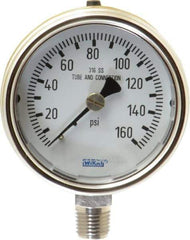 Wika - 2-1/2" Dial, 1/4 Thread, 0-160 Scale Range, Pressure Gauge - Lower Connection Mount, Accurate to 2-1-2% of Scale - Exact Tool & Supply