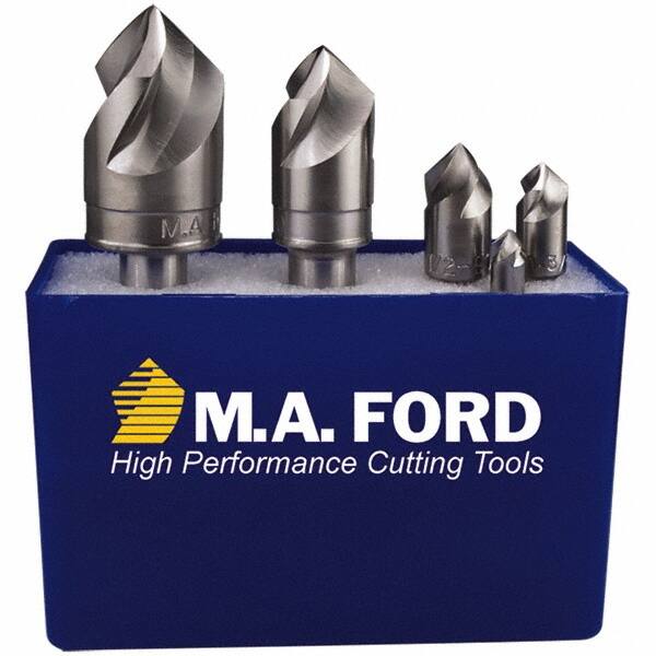 M.A. Ford - 5 Piece, 1/4 to 3/4" Head Diam, 100° Included Angle, Single End Countersink Set - Exact Tool & Supply