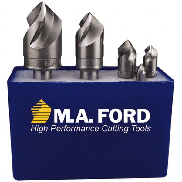 M.A. Ford - 5 Piece, 1/4 to 3/4" Head Diam, 60° Included Angle, Single End Countersink Set - Exact Tool & Supply