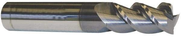 Accupro - 1", 1-1/8" LOC, 1" Shank Diam, 3" OAL, 3 Flute, Solid Carbide Square End Mill - Single End, ZrN Finish, Spiral Flute, 40° Helix, Centercutting, Right Hand Cut, Right Hand Flute - Exact Tool & Supply