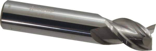 Accupro - 1/2", 5/8" LOC, 1/2" Shank Diam, 2-1/2" OAL, 3 Flute, Solid Carbide Square End Mill - Single End, Uncoated, Spiral Flute, 40° Helix, Centercutting, Right Hand Cut, Right Hand Flute - Exact Tool & Supply