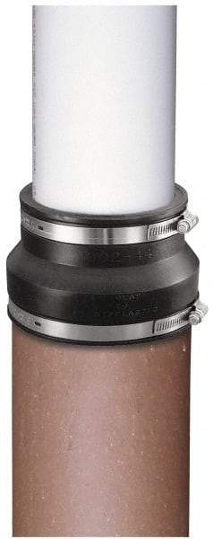 Made in USA - 5 x 3" PVC Flexible Pipe Coupling with Clamp - 4" Long, Pipe x Pipe, Stainless Steel Clamp - Exact Tool & Supply