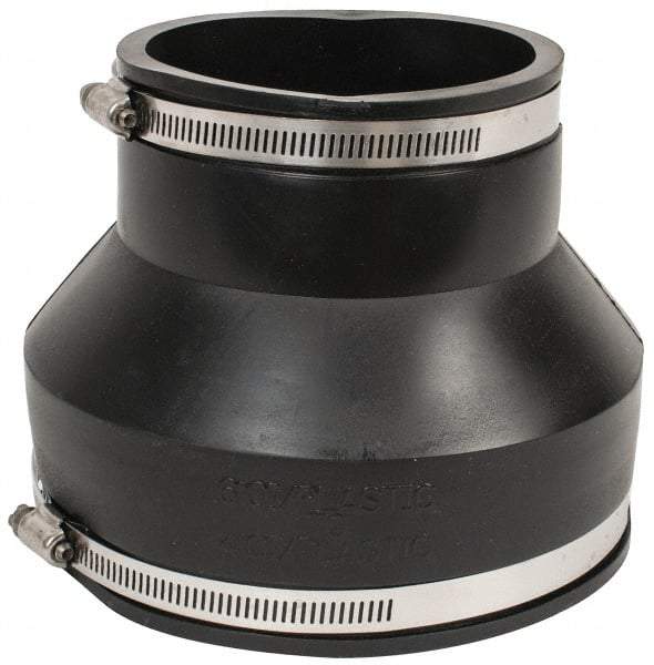 Made in USA - 6 x 4" PVC Flexible Pipe Coupling with Clamp - 6" Long, Pipe x Pipe, Stainless Steel Clamp - Exact Tool & Supply