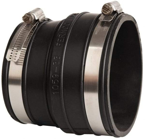 Made in USA - 3" PVC Flexible Pipe Coupling with Clamp - 4" Long, Socket x Pipe, Stainless Steel Clamp - Exact Tool & Supply