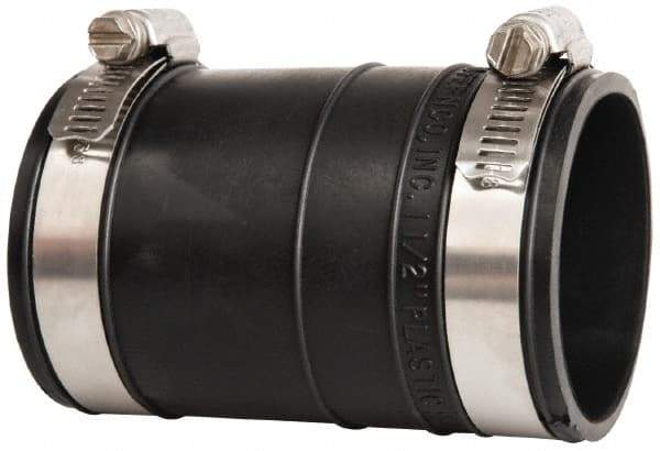 Made in USA - 1-1/2" PVC Flexible Pipe Coupling with Clamp - 4" Long, Socket x Socket, Stainless Steel Clamp - Exact Tool & Supply