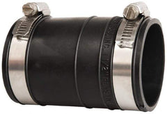 Made in USA - 1-1/2" PVC Flexible Pipe Coupling with Clamp - 4" Long, Socket x Socket, Stainless Steel Clamp - Exact Tool & Supply