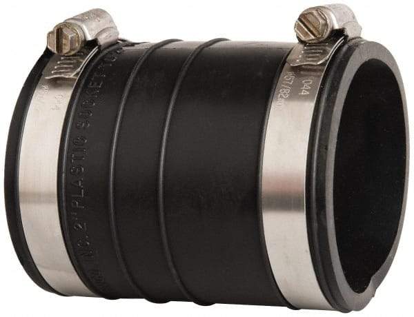 Made in USA - 2" PVC Flexible Pipe Coupling with Clamp - 4" Long, Socket x Socket, Stainless Steel Clamp - Exact Tool & Supply