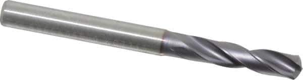 Kennametal - 5.4991mm 140° Spiral Flute Solid Carbide Screw Machine Drill Bit - Multilayer TiAlN Finish, Right Hand Cut, 28mm Flute Length, 66mm OAL, Standard Point, Straight Shank - Exact Tool & Supply