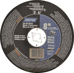 Norton - 8" 24 Grit Aluminum Oxide Cutoff Wheel - 1/8" Thick, 5/8" Arbor, 7,640 Max RPM, Use with Circular Saws - Exact Tool & Supply