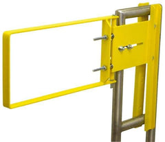 FabEnCo - Powder Coated Carbon Steel Self Closing Rail Safety Gate - Fits 34 to 36-1/2" Clear Opening, 36-1/2" Wide x 12" Door Height, 37 Lb, Yellow - Exact Tool & Supply