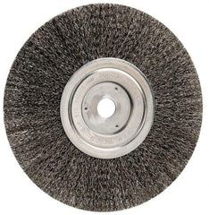 Weiler - 8" OD, 3/4" Arbor Hole, Crimped Steel Wheel Brush - 1/2" Face Width, 2-1/16" Trim Length, 0.014" Filament Diam, 6,000 RPM - Exact Tool & Supply