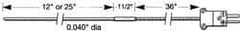 Thermo Electric - 0 to 1800°F, E Flexible, Thermocouple Probe - 3 Ft. Cable Length, Stripped Ends, 12 Inch Probe Sheath Length, 3 Sec Response Time - Exact Tool & Supply