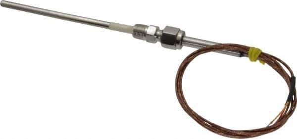 Thermo Electric - 0 to 2012°F, K Pipe Fitting, Thermocouple Probe - 6 Ft. Cable Length, Stripped Ends, 9 Sec Response Time - Exact Tool & Supply