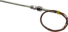 Thermo Electric - 0 to 2012°F, K Pipe Fitting, Thermocouple Probe - 6 Ft. Cable Length, Stripped Ends, 9 Sec Response Time - Exact Tool & Supply