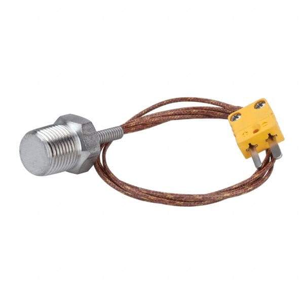 Thermo Electric - 0 to 221°F, K Pipe Plug, Thermocouple Probe - 5 Ft. Cable Length, Mini Connector, 10 Sec Response Time - Exact Tool & Supply