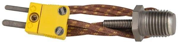 Thermo Electric - 0 to 221°F, K Pipe Plug, Thermocouple Probe - 5 Ft. Cable Length, Mini Connector, 10 Sec Response Time - Exact Tool & Supply