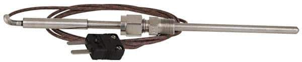 Thermo Electric - 0 to 1600°F, J Pipe Fitting, Thermocouple Probe - 6 Ft. Cable Length, Mini Connector, 9 Sec Response Time - Exact Tool & Supply