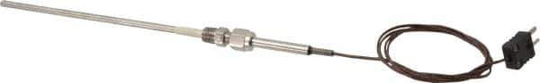Thermo Electric - 0 to 1600°F, J Pipe Fitting, Thermocouple Probe - 6 Ft. Cable Length, Mini Connector, 9 Sec Response Time - Exact Tool & Supply