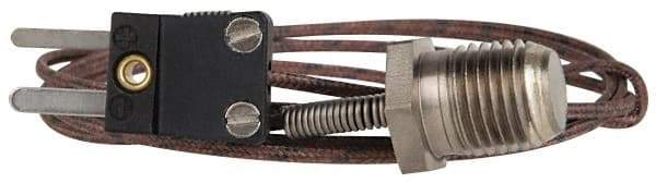 Thermo Electric - 0 to 221°F, J Pipe Plug, Thermocouple Probe - 5 Ft. Cable Length, Mini Connector, 10 Sec Response Time - Exact Tool & Supply