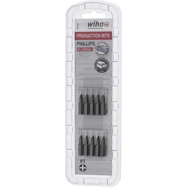 Wiha - #1, Phillips & Insert Screwdriver Bit - 1/4" Drive, 1" OAL - Exact Tool & Supply