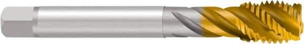 Emuge - 1/8-27 NPS, 45° Helix, 4 Flutes, Bottoming Chamfer, TiN Finish, Cobalt, Spiral Flute Pipe Tap - Right Hand Flute, 0.2756" Shank Diam, 0.7087" Thread Length, 0.2165" Square Size, Series Enorm - Exact Tool & Supply