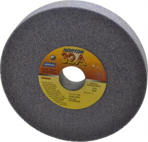 Norton - 7" Diam x 1-1/4" Hole x 1" Thick, J Hardness, 46 Grit Surface Grinding Wheel - Aluminum Oxide, Type 1, Coarse Grade, 3,600 Max RPM, Vitrified Bond, No Recess - Exact Tool & Supply