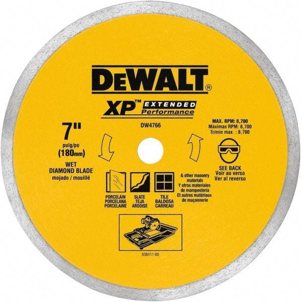 DeWALT - 7" Diam, 5/8" Arbor Hole Diam, Wet & Dry Cut Saw Blade - Diamond-Tipped, Standard Round Arbor - Exact Tool & Supply