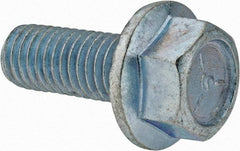 Value Collection - 1/2-13 UNC, 1-1/4" Length Under Head, Hex Drive Flange Bolt - 1-1/4" Thread Length, Grade 5 Steel, Serrated Flange, Zinc-Plated Finish - Exact Tool & Supply