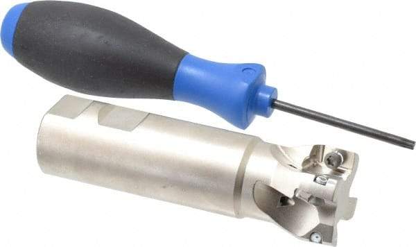 Seco - 1-1/2" Cut Diam, 0.669" Max Depth of Cut, 1-1/4" Shank Diam, 4.72" OAL, Indexable Square Shoulder End Mill - XO.X 1806.. Inserts, Weldon Shank, 90° Lead Angle, Through Coolant, Series Power Turbo - Exact Tool & Supply