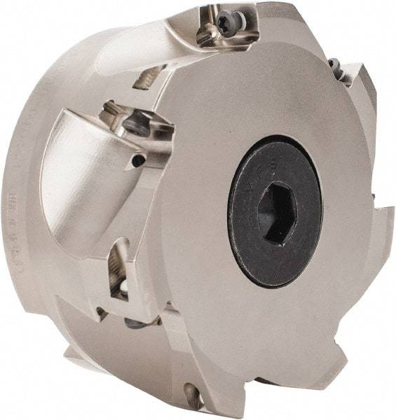 Seco - 7 Inserts, 4" Cut Diam, 1" Arbor Diam, 0.669" Max Depth of Cut, Indexable Square-Shoulder Face Mill - 0/90° Lead Angle, 1.969" High, XO.X 1806.. Insert Compatibility, Through Coolant, Series Power Turbo - Exact Tool & Supply
