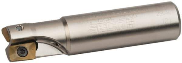 Seco - 3/4" Cut Diam, 0.433" Max Depth of Cut, 3/4" Shank Diam, 3.38" OAL, Indexable Square Shoulder End Mill - XO.X 1204.. Inserts, Weldon Shank, 90° Lead Angle, Through Coolant, Series Super Turbo - Exact Tool & Supply