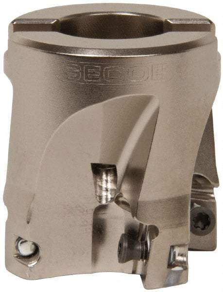 Seco - 4 Inserts, 1-1/2" Cut Diam, 3/4" Arbor Diam, 0.433" Max Depth of Cut, Indexable Square-Shoulder Face Mill - 0/90° Lead Angle, 1.57" High, XO.X 1204.. Insert Compatibility, Through Coolant, Series Super Turbo - Exact Tool & Supply