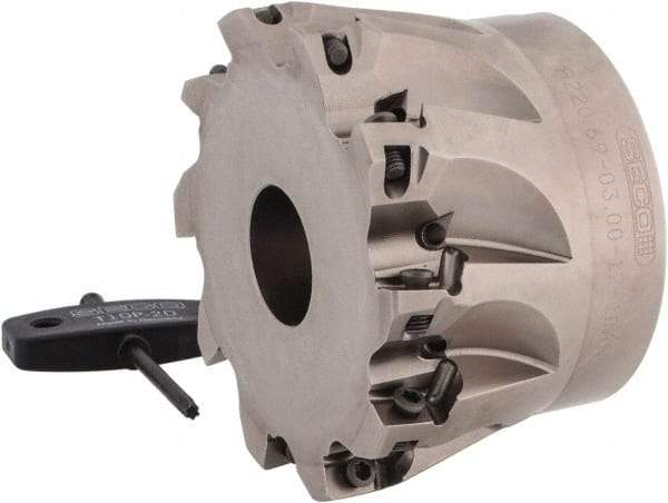 Seco - 10 Inserts, 3" Cut Diam, 1" Arbor Diam, 0.433" Max Depth of Cut, Indexable Square-Shoulder Face Mill - 0/90° Lead Angle, 2" High, XO.X 1204.. Insert Compatibility, Through Coolant, Series Super Turbo - Exact Tool & Supply