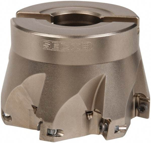Seco - 7 Inserts, 3" Cut Diam, 1" Arbor Diam, 0.433" Max Depth of Cut, Indexable Square-Shoulder Face Mill - 0/90° Lead Angle, 2" High, XO.X 1204.. Insert Compatibility, Through Coolant, Series Super Turbo - Exact Tool & Supply