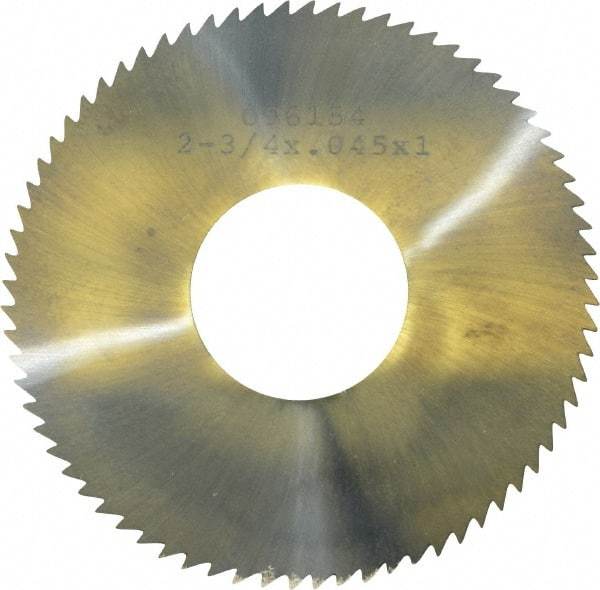 Made in USA - 2-3/4" Diam x 0.045" Blade Thickness x 1" Arbor Hole Diam, 72 Tooth Slitting and Slotting Saw - Arbor Connection, Solid Carbide, Concave Ground - Exact Tool & Supply