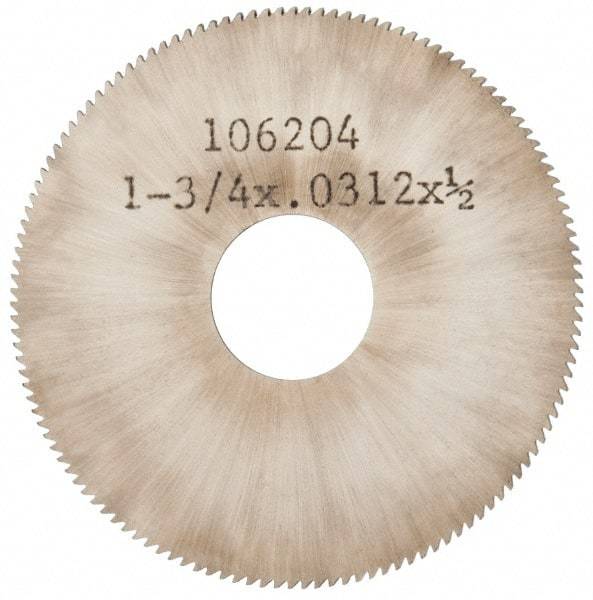 Made in USA - 1-3/4" Diam x 0.031" Blade Thickness, 1/2" Arbor Hole Diam, 130 Teeth, Solid Carbide, Jeweler's Saw - Uncoated - Exact Tool & Supply