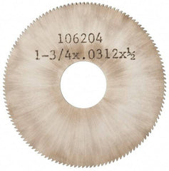 Made in USA - 1-3/4" Diam x 0.031" Blade Thickness, 1/2" Arbor Hole Diam, 130 Teeth, Solid Carbide, Jeweler's Saw - Uncoated - Exact Tool & Supply