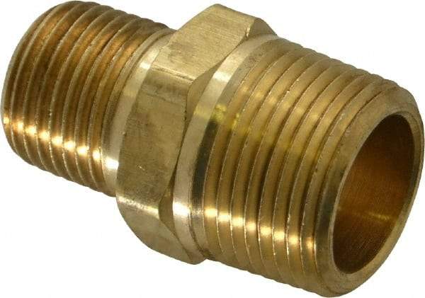 Parker - 3/4 x 1/2 Male Thread, Brass Industrial Pipe Hex Nipple - MNPTF, 1,000 psi - Exact Tool & Supply