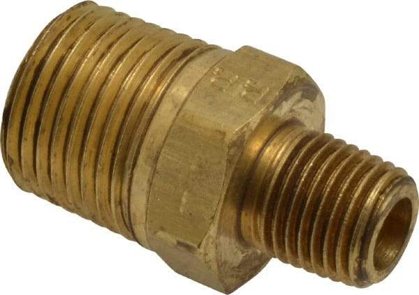 Parker - 1/2 x 1/4 Male Thread, Brass Industrial Pipe Hex Nipple - MNPTF, 1,000 psi - Exact Tool & Supply