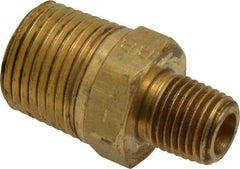 Parker - 1/2 x 1/4 Male Thread, Brass Industrial Pipe Hex Nipple - MNPTF, 1,000 psi - Exact Tool & Supply