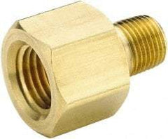 Parker - 1/4 Male Thread x 3/8 Female Thread, Brass Industrial Pipe Adapter - MNPTF x FNPTF, 1,000 psi - Exact Tool & Supply